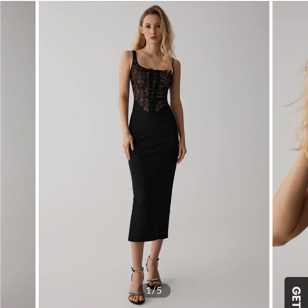 COMMENSE Black Lace up dress